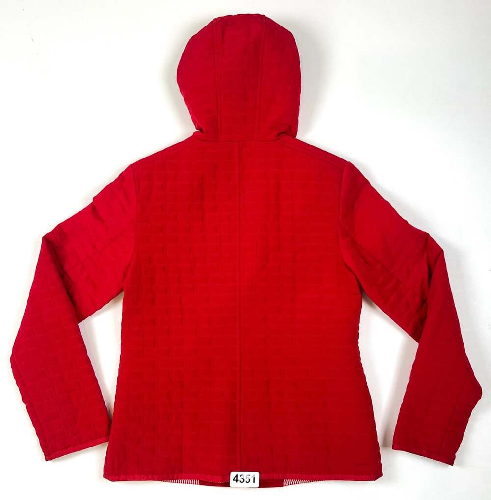 Esprit Outerwear Red Quilted Hooded Jacket with Striped Lining Size S